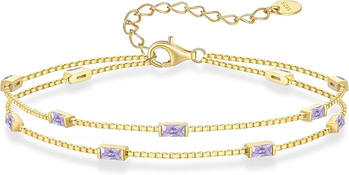 LOUISA SECRET Birthstone Bracelets for Women, 925 Sterling Silver Dainty Simple Women Charm Link Bracelet, Birthday Anniversary Christmas Jewelry Gifts for Women Wife Mom Her