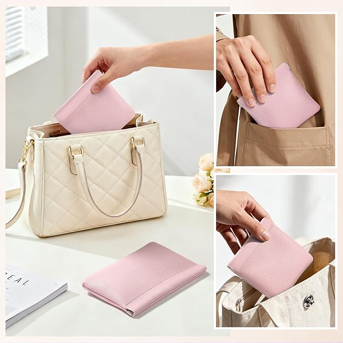 Sightor Leather Pocket Cosmetic Bag for Purse, 2 Pack Small Makeup Bag for Women Coin Purse Lipstick Cosmetic Accessories Organizer Travel Cosmetic Pouch (Pink)
