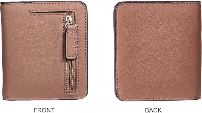 Genuine Leather Wallet for Women Slim Bifold RFID Blocking Secure with Zipper Closure and ID Window (Brown)