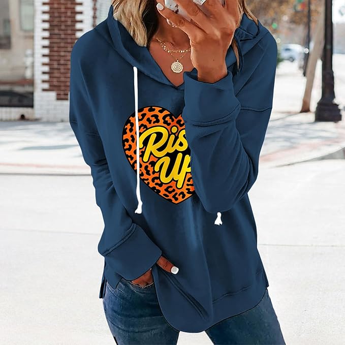 Women's Brown Mandala Print Hoodie Long Sleeve Loose Fit Tunic Top with Drawstring Side Split for Fall Winter