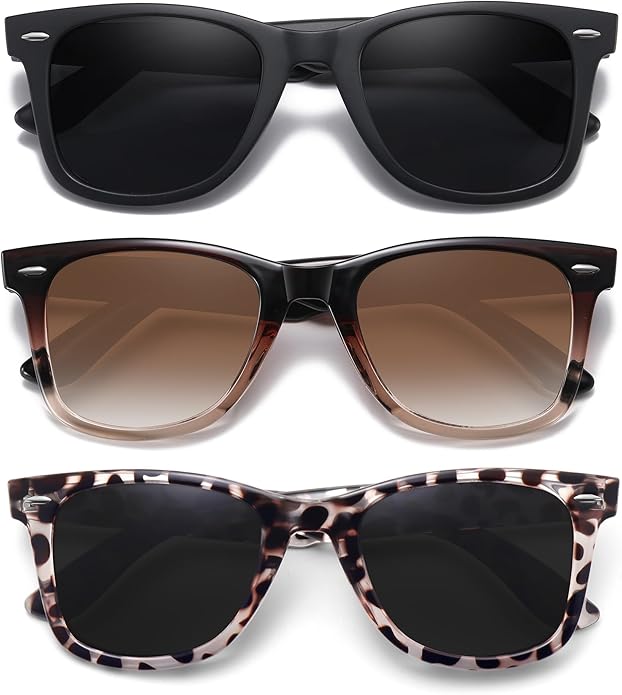 MEETSUN Retro Polarized Sunglasses for Women Men Classic Mirror Lens Driving Trendy Sun Glasses UV Protection (3 Pack)
