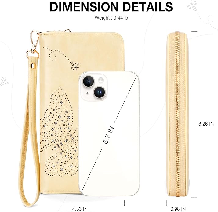 RFID Wallet Women, Large Capacity Butterfly Cell Phone Clutch Purses Ladies Wristlet Wallets for Women