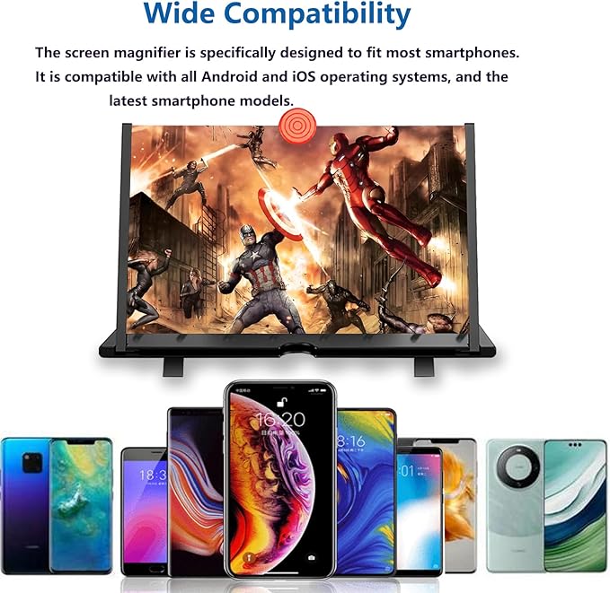 20" Screen Magnifier for Cell Phone,Mobile Phones 3D Magnifier, Screen Expanders for Movies, Videos, and Gaming, Foldable Phone Stand with Screen Amplifier Compatible with All Smartphones(Black)
