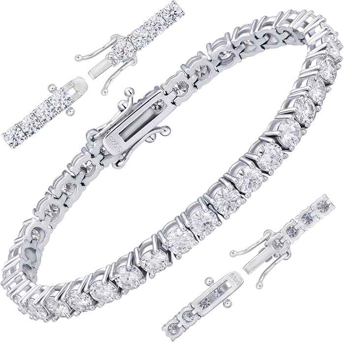 Moissanite Tennis Bracelet for Women Men White/Yellow Gold Plated S925 Sterling Silver D Color VVS1 Round Cut Moissanite Bracelets 2/3/4/5/6MM 6.5/7/7.5/8inch