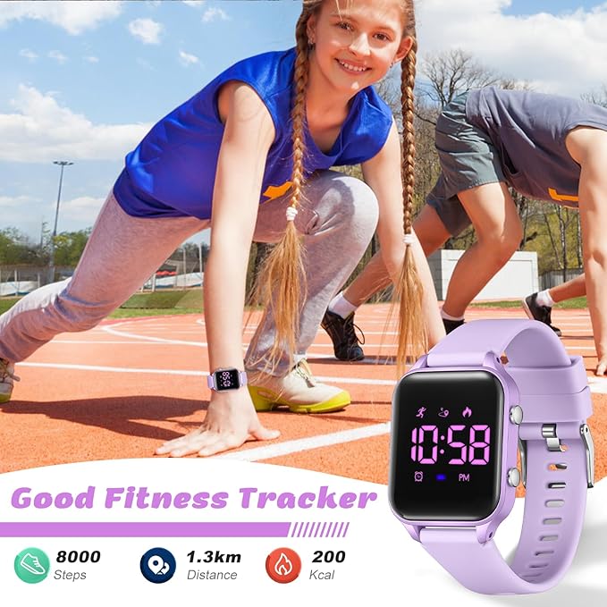 L LAVAREDO Kids Digital Watches for Boys Girls,Waterproof Sport Watch with Pedometer Stopwatch Vibration Alarm for Ages 5-13,No App Fitness Tracker Watch for Kids Teens Birthday Christmas Gifts