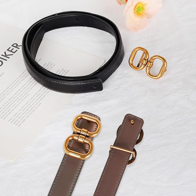 Women's Fashion Classic Metal Buckle Leather Belt with Jeans Dress
