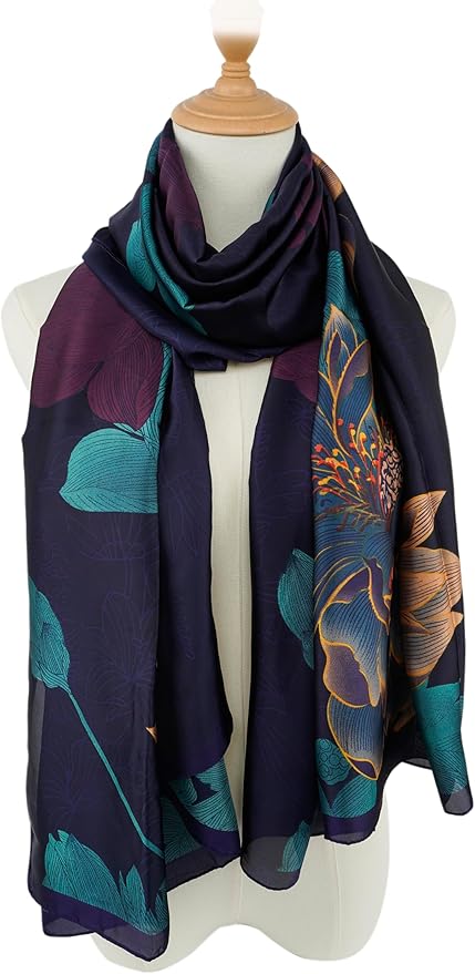 YOUR SMILE Large Mulberry Silk Feeling Long Stain Scarf Lightweight Sunscreen Shawls Wraps for Women