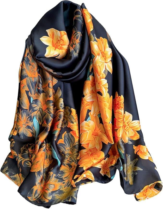 NUWEERIR Womens 100% Large Mulberry Silk Scarf Long Satin Scarf Fashion Lightweight Wraps
