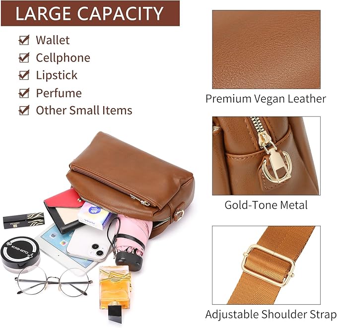 SENDEFN Leather Crossbody Bag for Women Small Clutch Purses Crossbody Shoulder Handbag Wallet Purses RIFD Card Slots