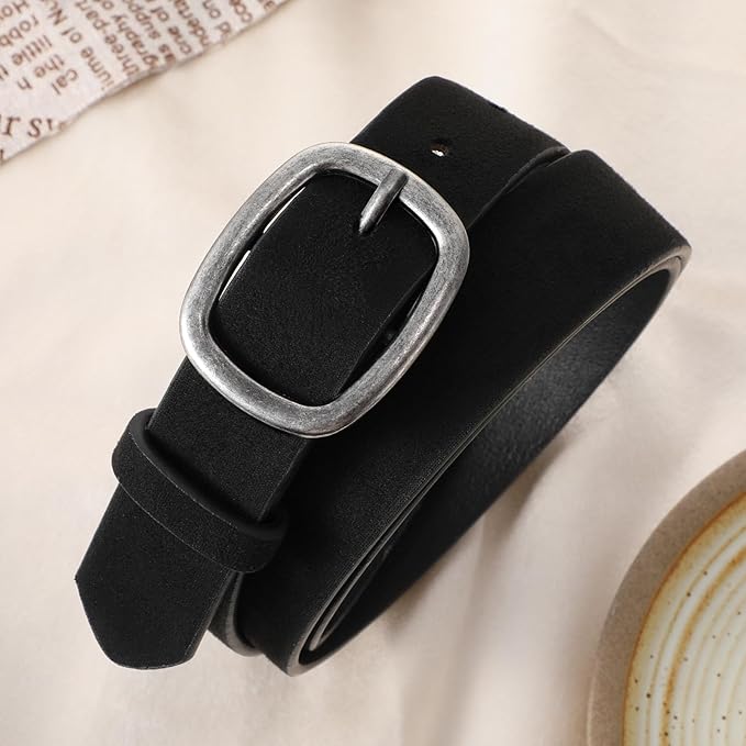 WHIPPY Women Leather Belt Casual Fashion Gold Buckle Leather Waist Belt for Jeans Pants Dresses Chic Ladies Belt