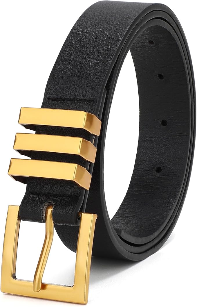 XZQTIVE Plus Size Women's Leather Belts for Jeans Pants Dress Fashion Ladies Waist Belt with Square Gold Buckle