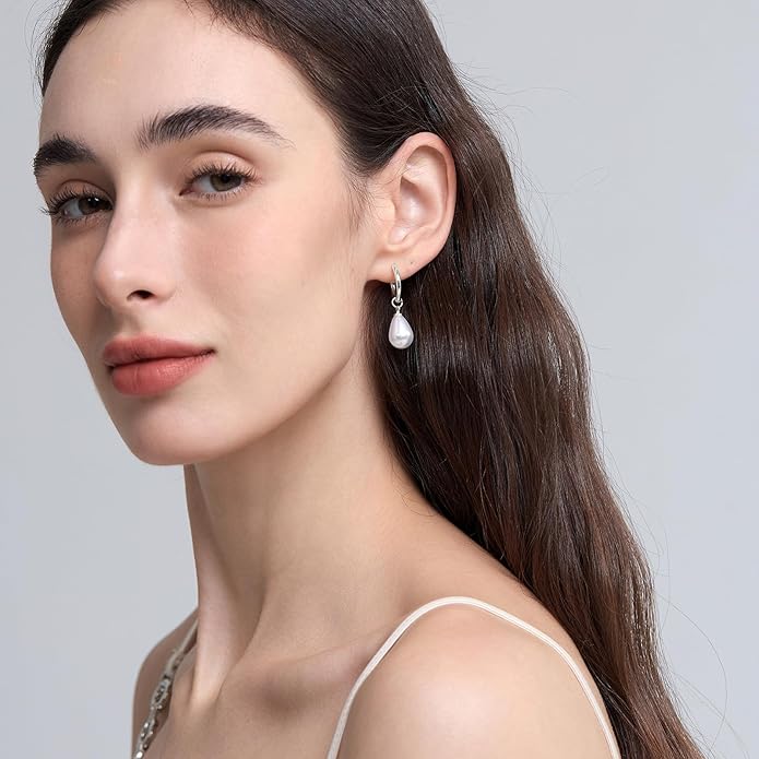 14k Gold Plated Lightweight Pearl Earrings,Trendy Jewelry,Teardrop Hoop Earrings for Women,Pearl Drop Earrings,Elegant Jewelry for Gifts