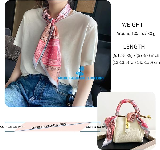 Livrerpi Silk Feeling Head Scarf Fashion Satin Hair Scarf Square Long Scarves for Women Gifts