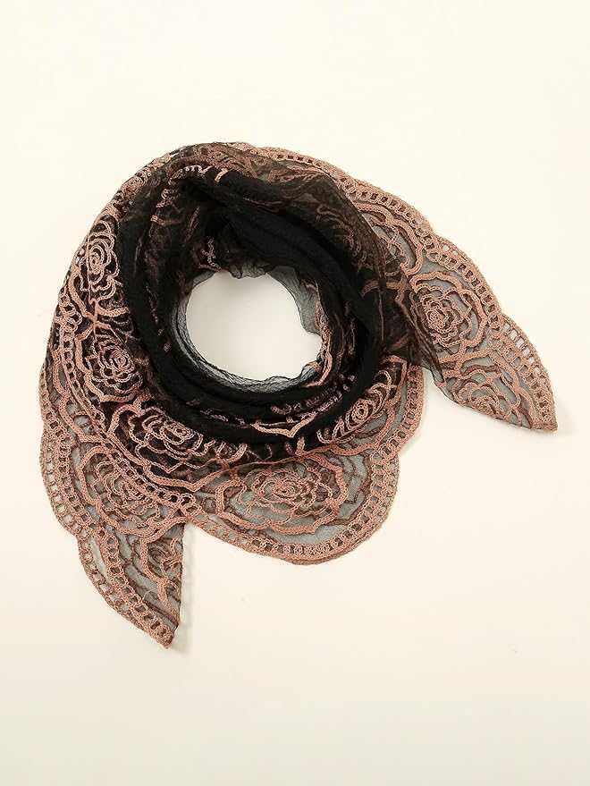 Floerns Women's Flower Embroidery Hair Scarf Headband Sheer Lace Hair Bandana