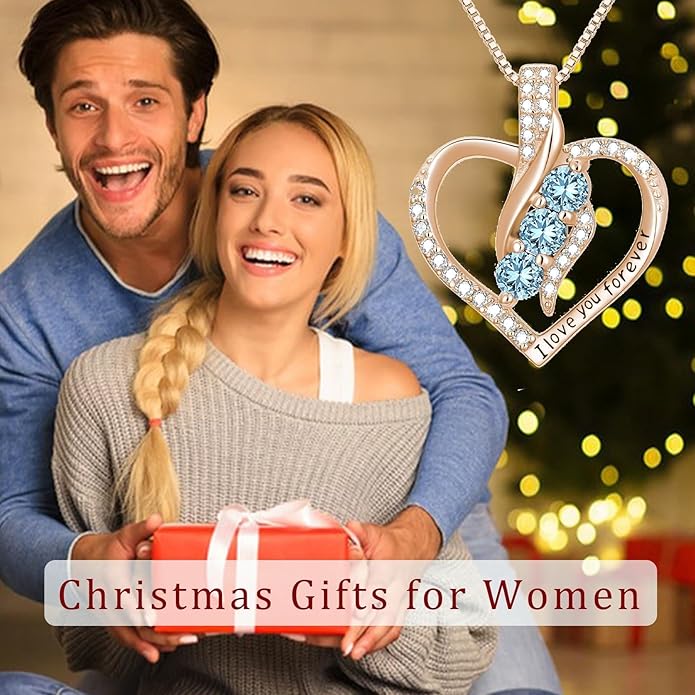 Rose Heart Birthstone Necklace for Women - Solid S925 Sterling Silver with Rose Gold Plated Infinity Symbol of Love Valentine's, Mother's Day, Anniversary, Christmas Birthday Gift for Her, Mom, Wife, or Girlfriend.