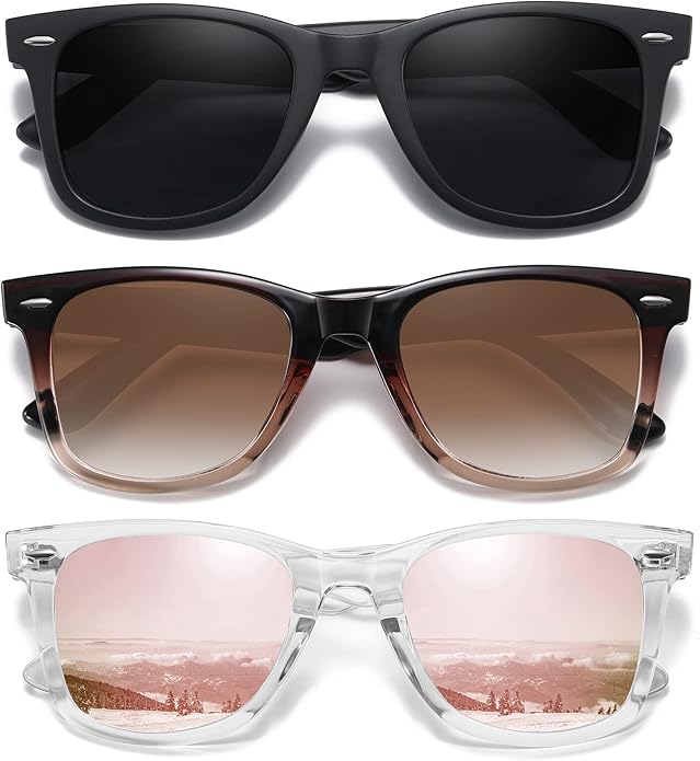 MEETSUN Retro Polarized Sunglasses for Women Men Classic Mirror Lens Driving Trendy Sun Glasses UV Protection (3 Pack)