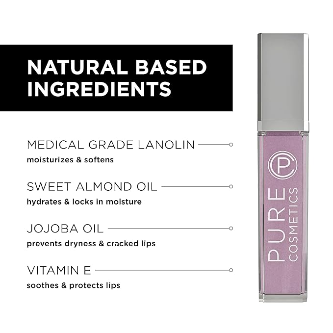 Pure Illumination Light-Up Lip Gloss with LED-Lit Applicator Brush + Side Mirror, Non-Sticky, Moisturizing Hydrating Lip Glosses with Lanolin, Jojoba Oil, & Vitamin E, Femme Fatale