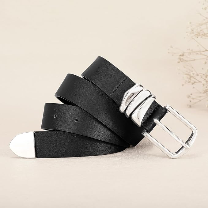 VONMELLI Women's Belt for Jeans Dress Leather Belt for Women Fashion Waist Ladies Belt with Silver Buckle