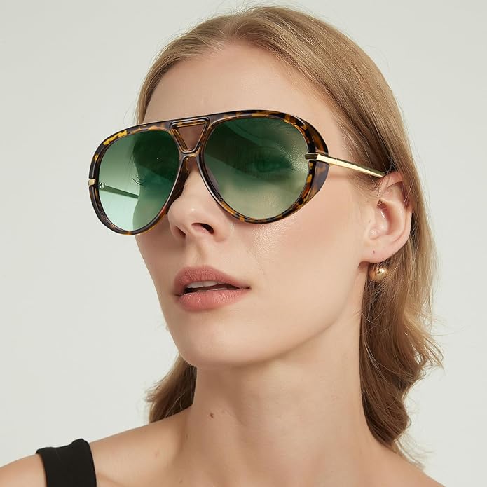 SODQW Oversized Aviator Sunglasses for Women With Earring Trendy Large Big XL Size 2025 Designer Ladies Shades
