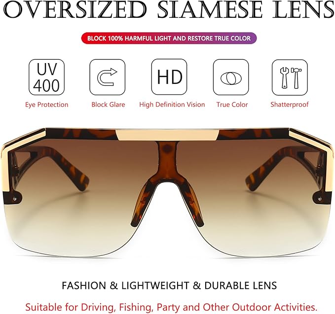 AIEYEZO Square Oversized Sunglasses Flat Top Shield Sun Glasses for Men Women One Lens Square Shades