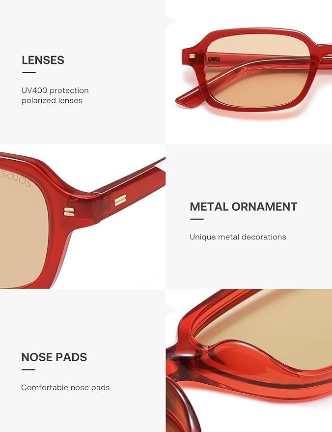SOJOS Trendy Rectangle Polarized Sunglasses Womens Mens, Small Retro Fashion Thin Slim Square Sunnies SJ2610