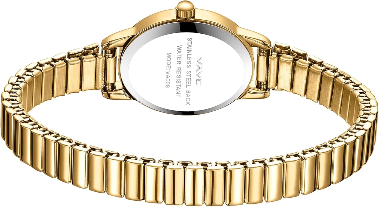 Small Gold Watches for Women,Analog Womens Watch with Stainless Steel Expansion Band,Oval Case Roman Dial,Water Resistant