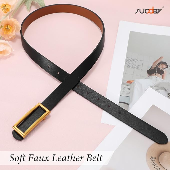 SUOSDEY Women Reversible Leather Belts for Jeans Pants Dresses Ladies Fashion Belts with Gold Buckle, 0.9" Width