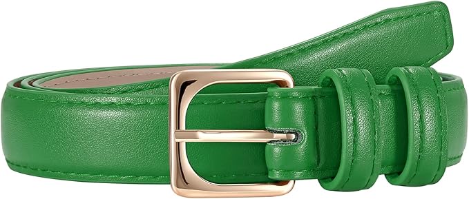 JASGOOD Women Leather Belt Fashion Ladies Skinny Leather Waist Belt for Pants Jeans Dress with Gold Buckle