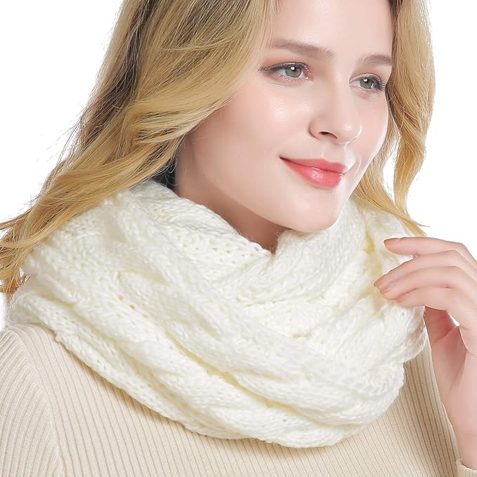 QUEENFUR Winter Women Thick Cable Knit Ribbed Infinity Circle Loop Scarf