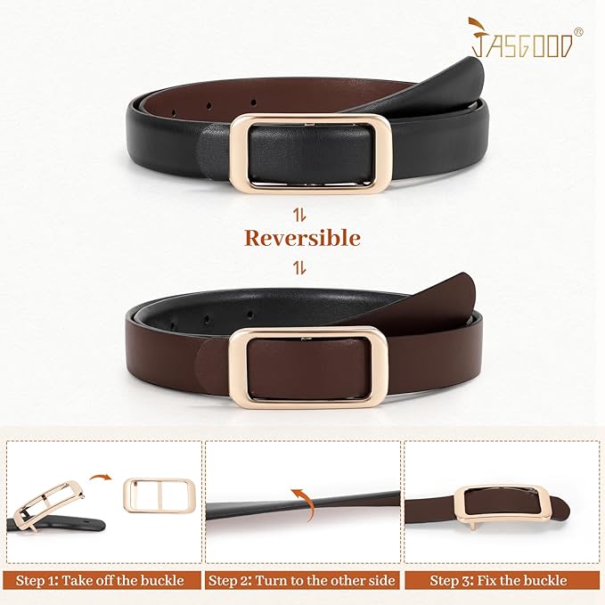 JASGOOD Women Reversible Leather Belt for Pants Jeans Ladies Waist Belt for Dresses