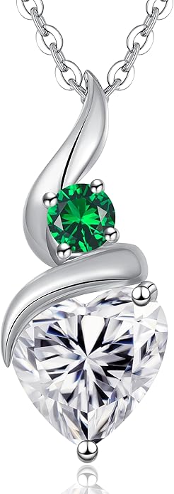 ANDSO Moissanite Heart Pendant Necklaces for Women, 925 Sterling Silver Necklace with Birthstone, Ideal Anniversary Present or Birthday Christmas Valentine Jewelry Gifts for Mom Wife Her Girlfriend