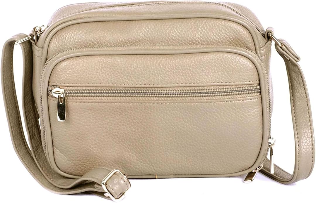 Cowhide Leather Women's Shoulder Purse Small Cross Body Organizer Bag with Many Pockets