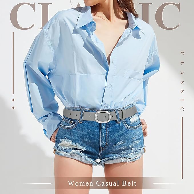WHIPPY Women Leather Belt Casual Fashion Gold Buckle Leather Waist Belt for Jeans Pants Dresses Chic Ladies Belt