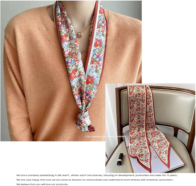Livrerpi Silk Feeling Head Scarf Fashion Satin Hair Scarf Square Long Scarves for Women Gifts