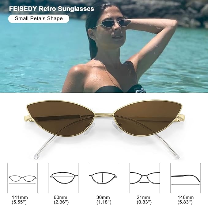 FEISEDY Fashion Designer Sunglasses Retro Small Petals Shape Arc Temple Design B2298
