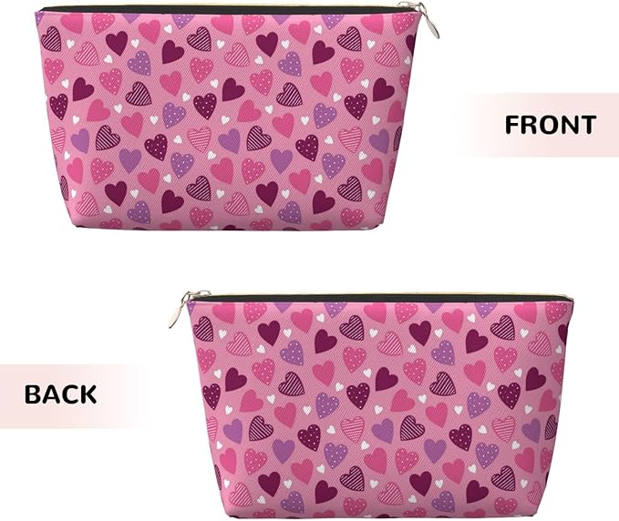 Cute Valentine's Day Hearts Makeup Bag Zipper Pouch Travel Portable Cosmetic Bag Organizer for Women
