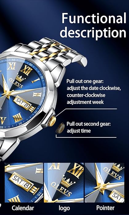 OLEVS Classic Men Watches with Date,Stainless Steel Man Watch with Date, Bussiness Watches for Men,Luminous Quartz Mens Watches Black/White/Blue/Gold, Waterproof Male Watch with Week