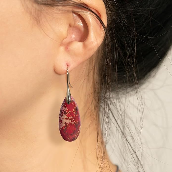 Natural Healing Stone Fishhoop Dangle Drop Earrings Statement Gold silver earrings