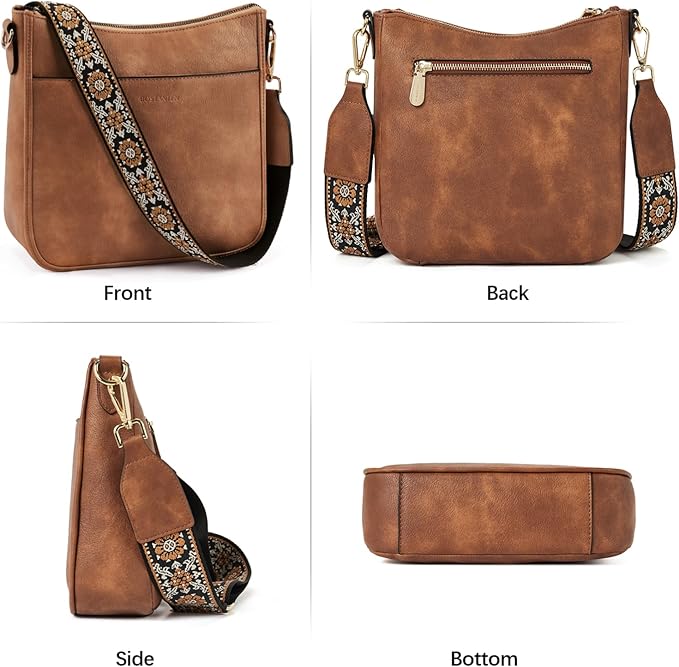 BOSTANTEN Crossbody Bags for Women Trendy Vegan Leather Hobo Purses Shoulder Handbags With Wide Shoulder Strap
