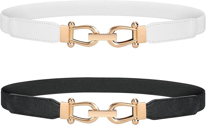 JASGOOD Women Stretchy Waist Belt Retro Elastic Skinny Belt for Ladies with Gold Buckle