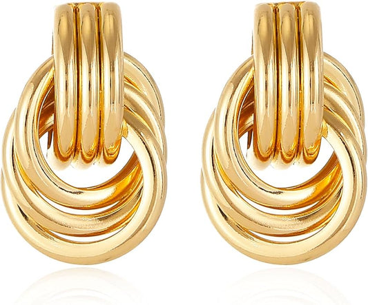 14K Gold Plated Knot Earrings for Women Gold Silver Earrings Heart Link Drop Dangle Earring Chunky Golden Knotted Statement Jewelry