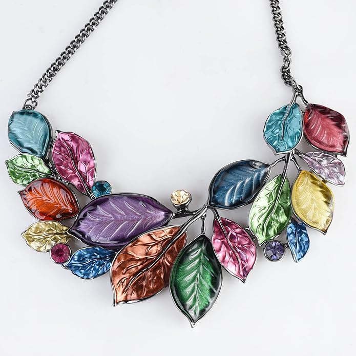 Vintage Statement Jewelry Set Leaf Floral Bohemian Boho Statement Necklace Earring Set Crystal Fashion Costume Jewelry