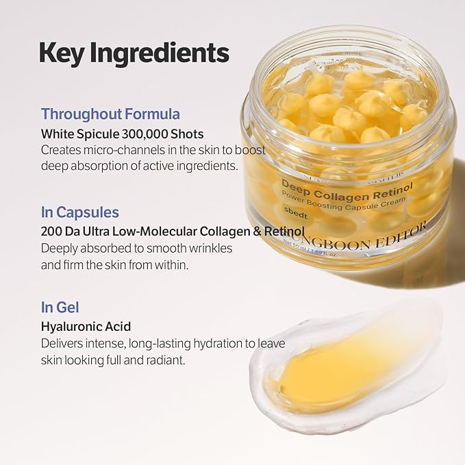 SUNGBOON EDITOR Deep Collagen Retinol Capsule Cream | Anti-Aging Cream for Wrinkles,Firming & Dry Skin | 300K White Spicules+Collagen+Retinol | Stocking Stuffers for Women | Korean Skincare,1.69 fl.oz