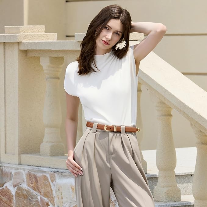 VATAN Women Leather Belt for Jeans Dresses Pants Fashion Ladies Casual Waist Belt with Gold Buckle