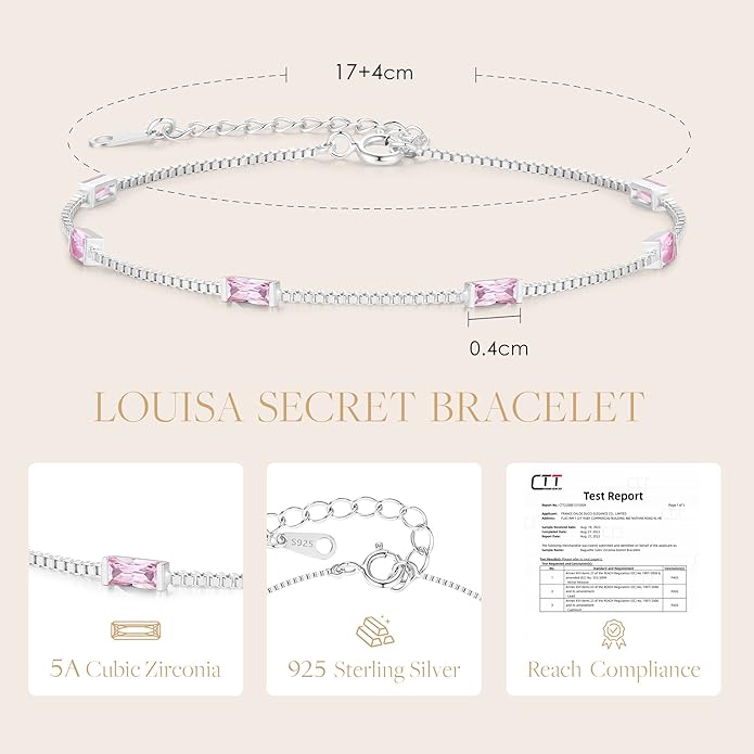 LOUISA SECRET Birthstone Bracelets for Women, 925 Sterling Silver Dainty Simple Women Charm Link Bracelet, Birthday Anniversary Christmas Jewelry Gifts for Women Wife Mom Her