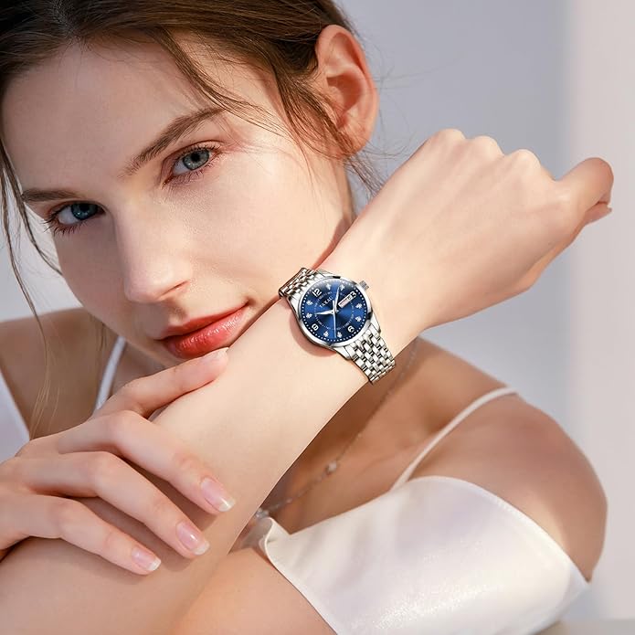 Womens Watch Fashion Dress Waterproof Silver Watches for Women Casual Easy Read Quartz Analog Women's Watch Two Tone Stainless Steel Ladies Watches with Day Date