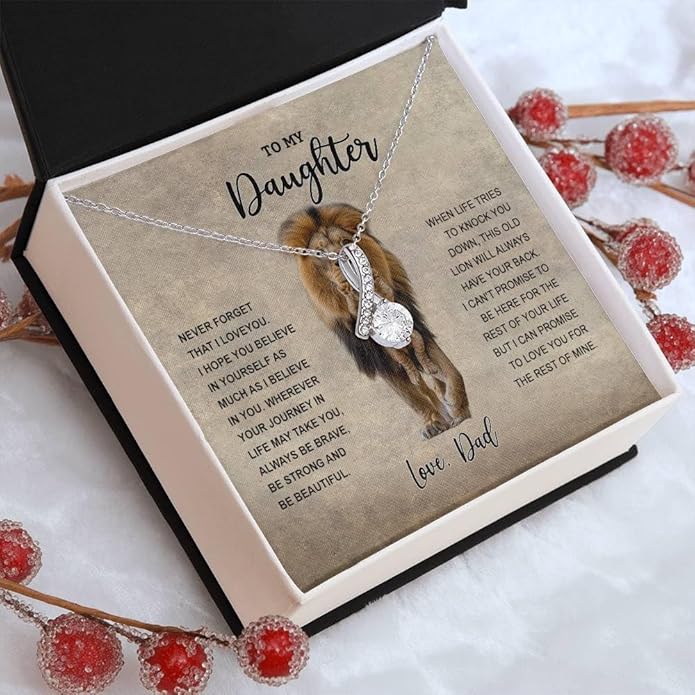VIRAGIL To My Daughter Gift Necklace From Dad or Mom - Badass Daughter Jewelry With Heartfelt Message & Elegant Box