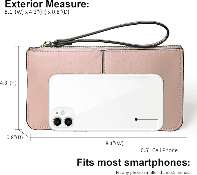 befen Genuine Leather Wristlet Clutch for Women Ultra-Slim Ladies Credit Card Holder Wallet Purses with RFID Protection