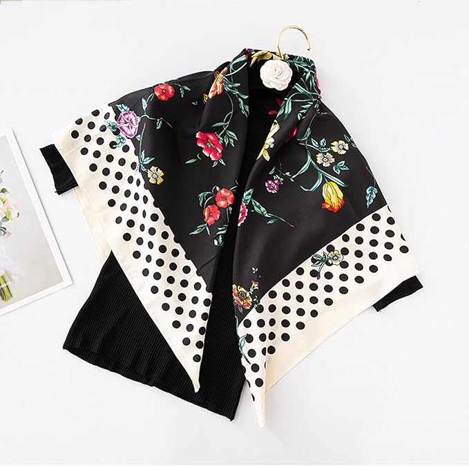 YOUR SMILE Silk Like Scarf Women's Fashion Pattern Large Square Satin Headscarf Headdress