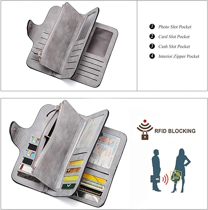 CLUCI Wallet For Women PU Leather RFID Blocking Womens Wallet Bifold Card Holder with ID Window Gifts for Women Birthday | RFID Blocking, Designer, Trifold, Card Holder, ID Window